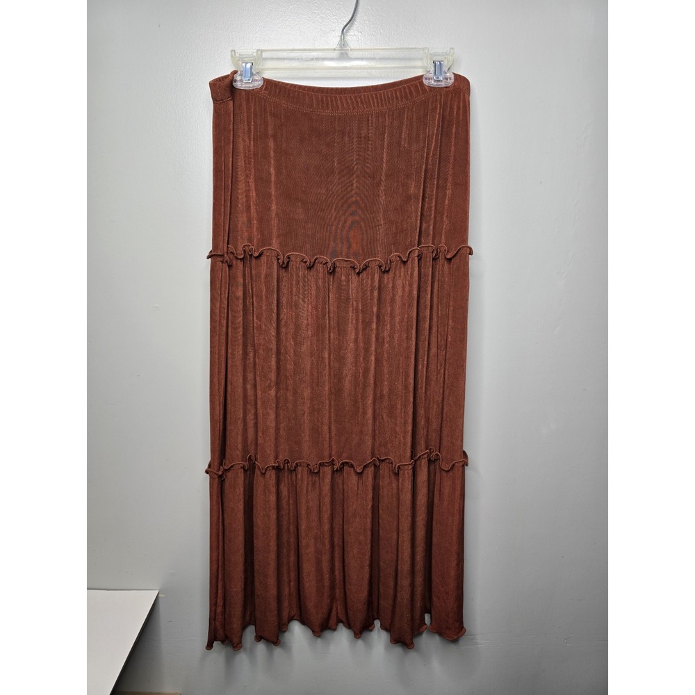 Citiknits Maxi Skirt Women Tiered 90s Stretch Slinky Pull-On Casual Ruffle Fall